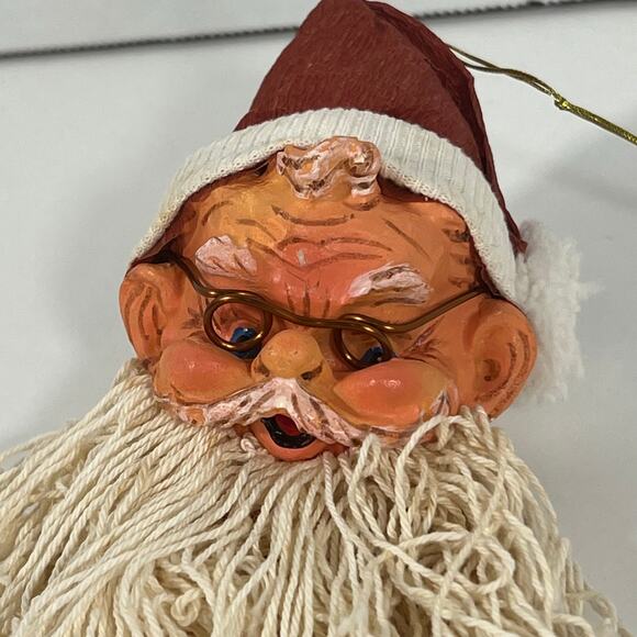Wow Cheeky Vintage Resin Santa Elf String Beard With Glasses Christmas Ornament - Picture 1 of 8